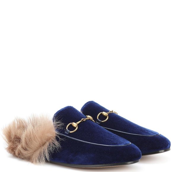 Gucci Shoes - Gucci Princetown blue velvet fur loafers
